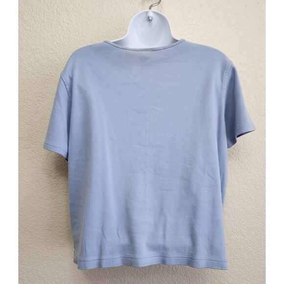 Classic Elements Blue Floral Round Neck Top Large Short Sleeves Lightweight Soft - Picture 3 of 4